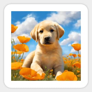 California Poppy Labrador Retriever Puppy Sticker